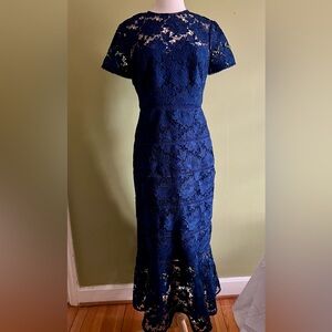 NWT Monique Lhuillier /Anthropologie- navy blue lace dress. Sz 12. orig $495